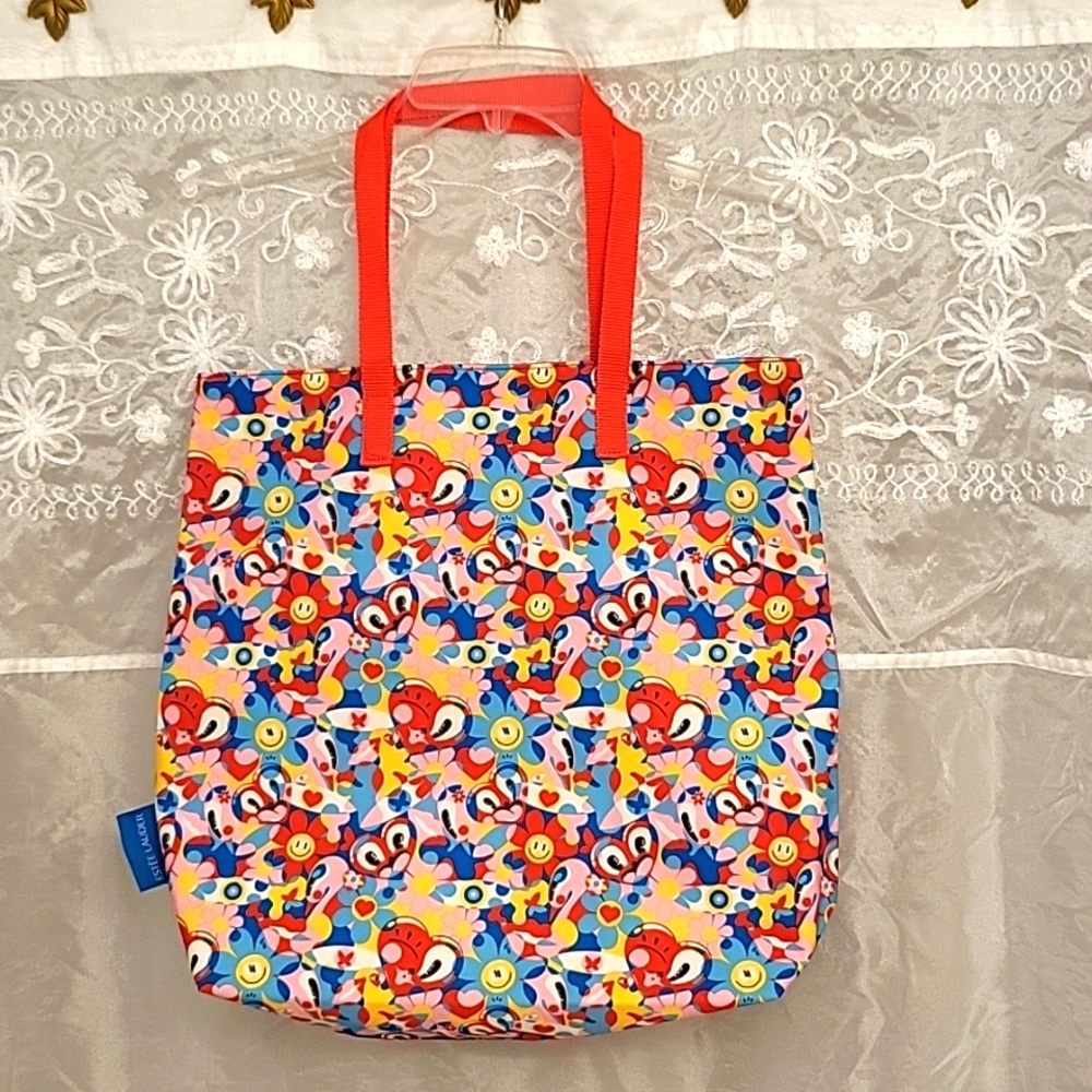 NWOT Estee Lauder Tote Bag, Whimsical Multicolor 17" x 15", Recycled materials